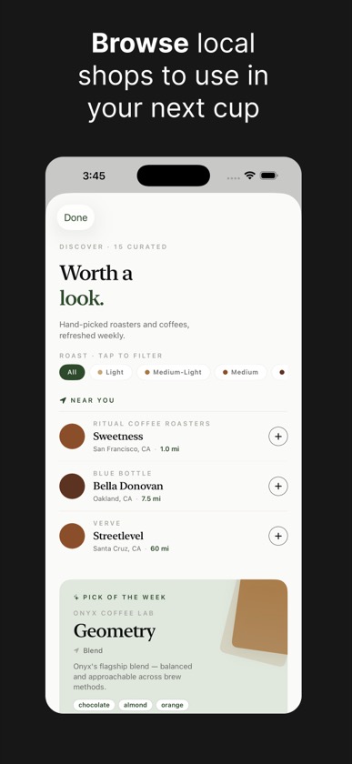 BeanBook curated roaster discovery screen